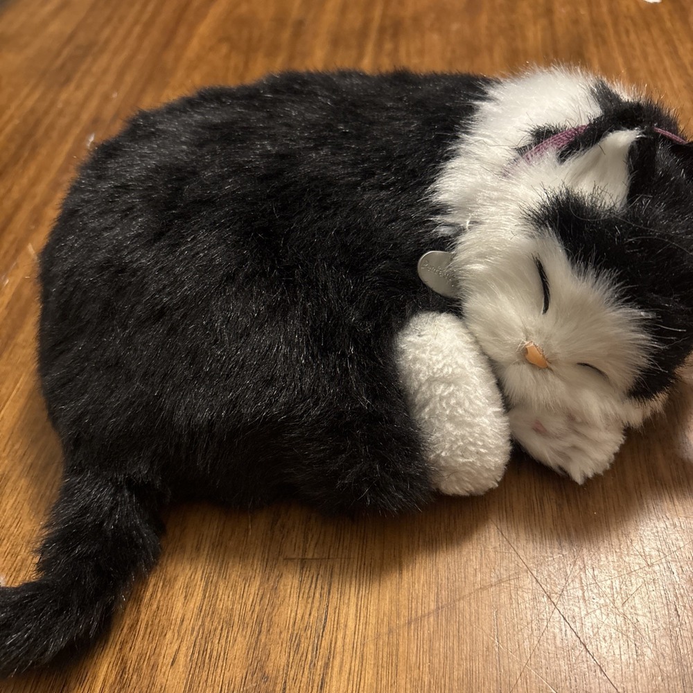 Perfect Petzzz Tuxedo Cat Black White Sleeping Breathing Realistic Plush Toy